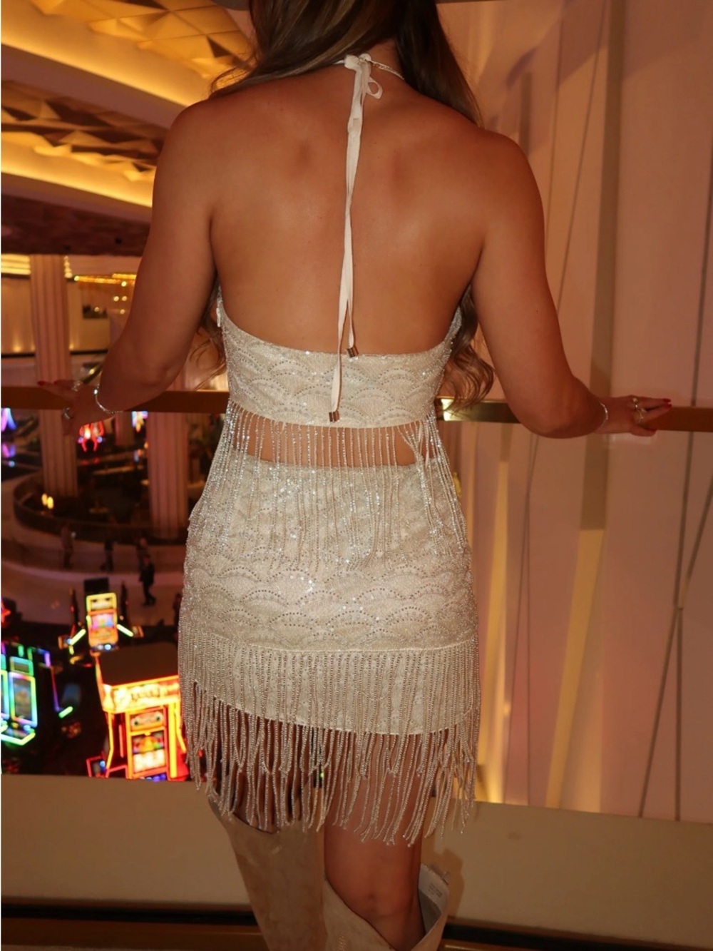 Sequin Fringe Cocktail Dress in Light Pink - Picture 3 of 3